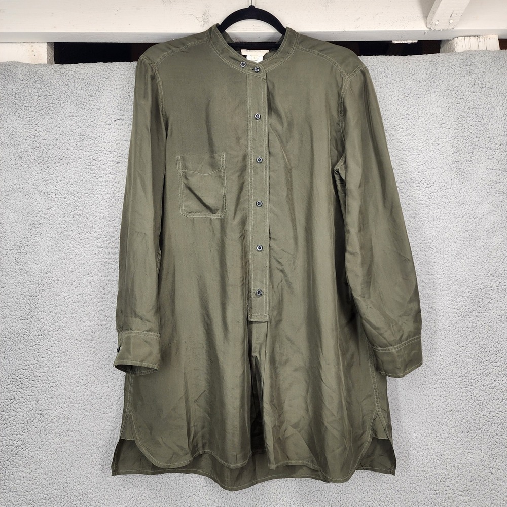 Isabel Marant Etoile Olive Green 100% Silk Band Collar Tunic‎ Shirt Dress Size 3